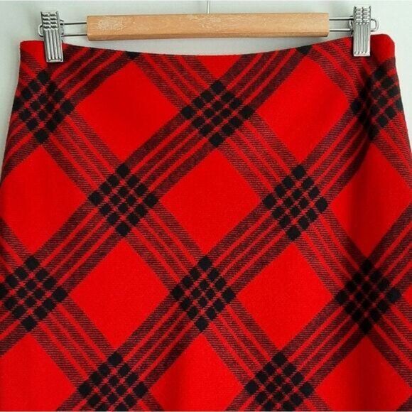 TALBOTS / Wool Blend A-Line Classic Red Plaid Mini Length Skirt Sz 4 - Picture 2 of 11